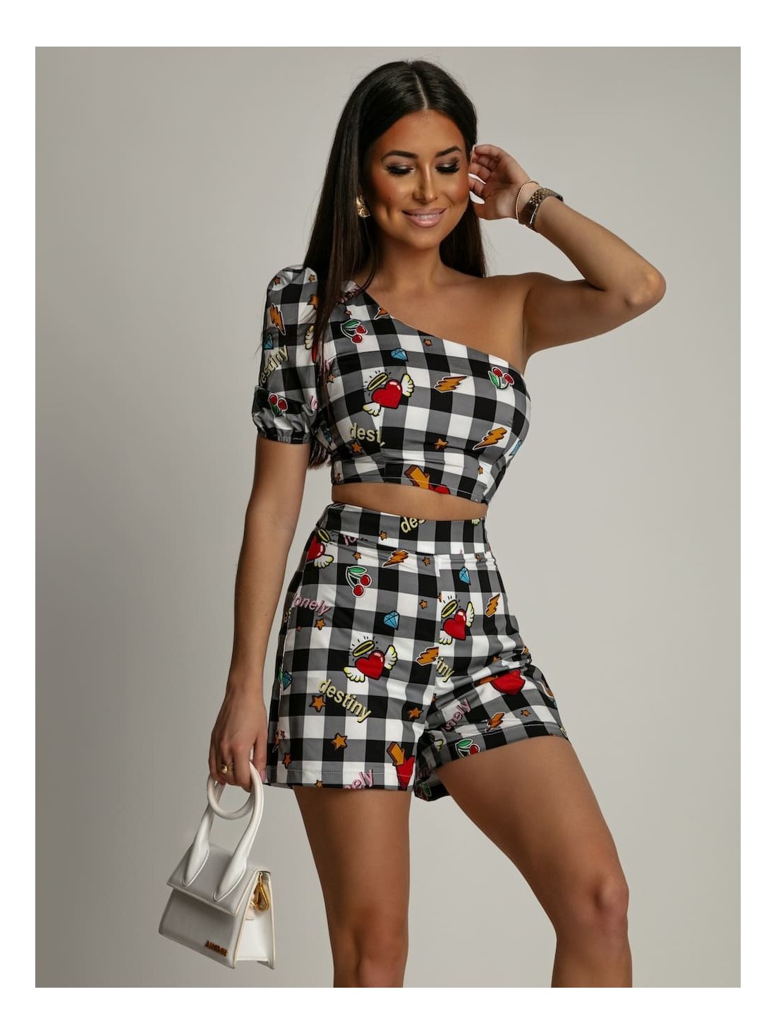 Women\'s checkered summer set, black 01013 - Online store - Boutique